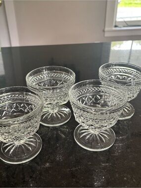Clear Pressed Glass Dessert Bowls - Set of 4